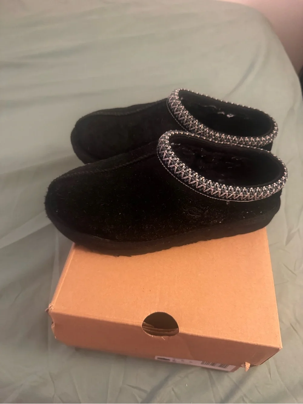 UGG Kids Black Slip-On Plush Slippers